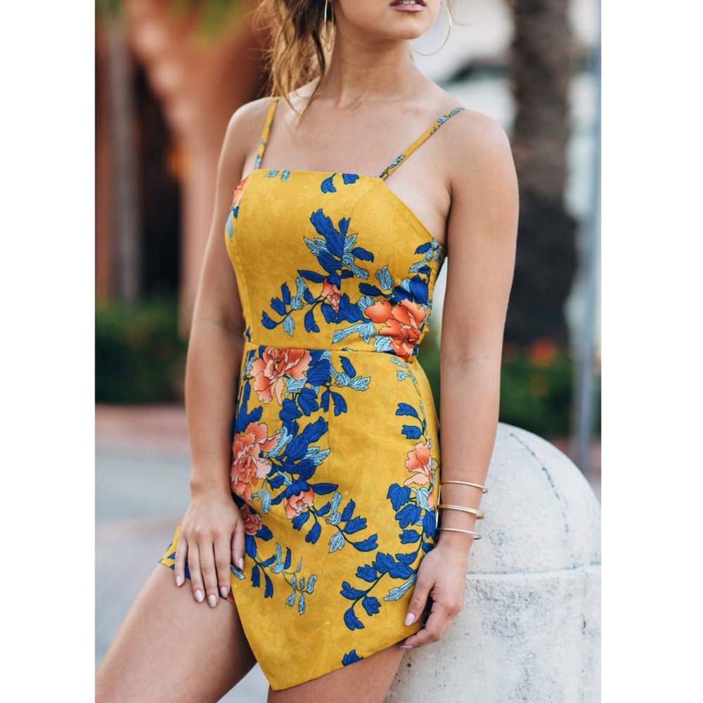 VESTIQUE Espanola Way Mustard Floral Romper NWT